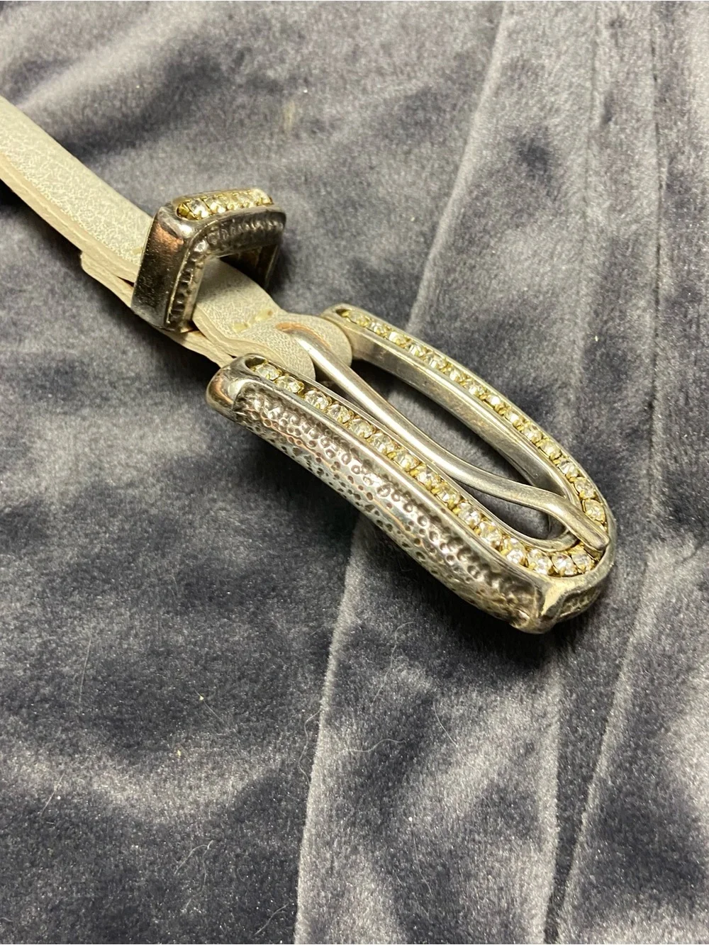 Streets Ahead Crystal Buckle Women's Slim Silver Leather Belt XS USA 52000